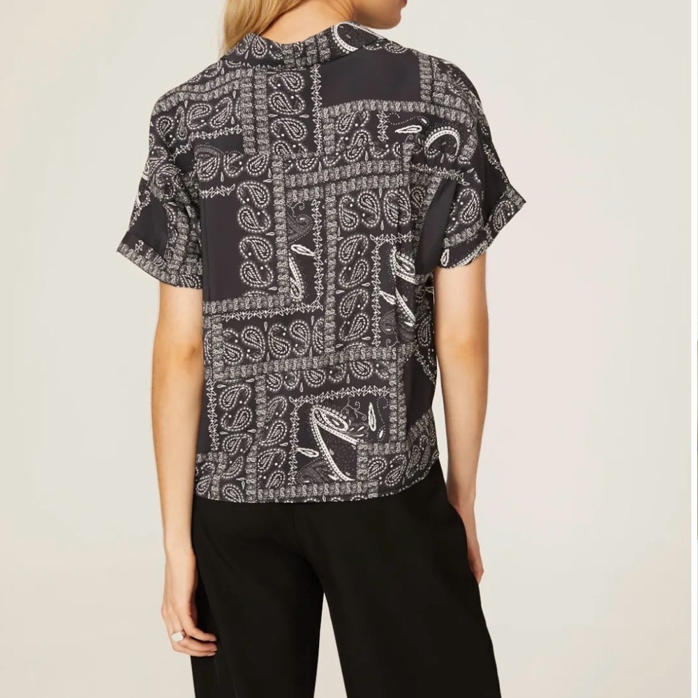 JUST Female Maid Shirt Women's Sz 38 Black Paisley Print Button Down Shirt - Picture 2 of 12